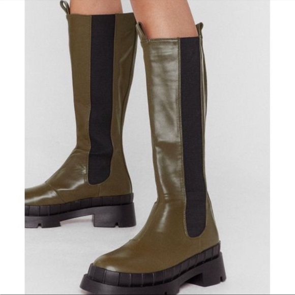 Nasty Gal Faux Leather Knee High Chelsea Boots - Picture 1 of 8